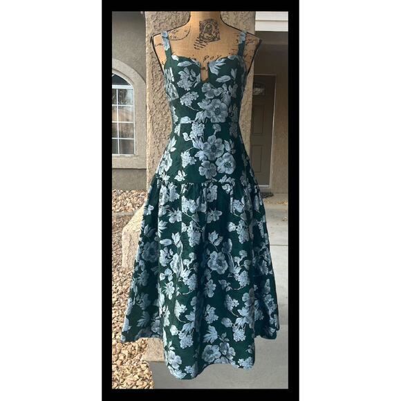 Lulus Emerald Floral Jacquard Drop Waist Major Flirtation Midi Dress Size Small - Picture 2 of 12